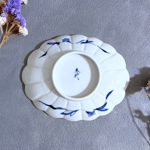 九谷焼 楕円皿 染付 花舞 菊 陶磁器 渡辺秀代【予約商品】