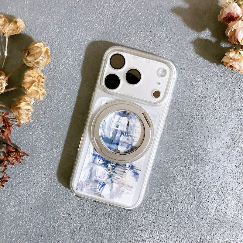 スマホ インナーシート 1枚 City Blue 抽象画 ミニ絵画 名刺サイズ Kohii