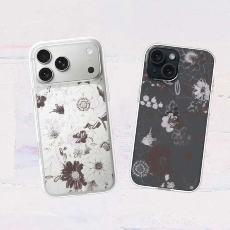 全機種対応 花柄クリアスマホケース iPhone・Android対応 ブラウン｜温かみのある洗練されたデザイン 耐衝撃 Flowery Dance Brown | Kohii