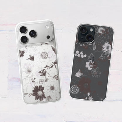 全機種対応 花柄クリアスマホケース iPhone・Android対応 ブラウン｜温かみのある洗練されたデザイン 耐衝撃 Flowery Dance Brown | Kohii