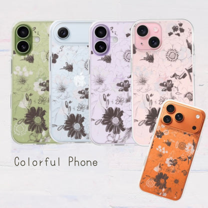 全機種対応 花柄クリアスマホケース iPhone・Android対応 ブラウン｜温かみのある洗練されたデザイン 耐衝撃 Flowery Dance Brown | Kohii