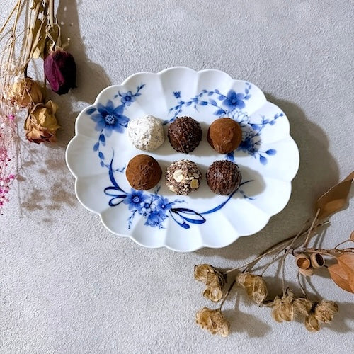 九谷焼　楕円皿　お皿　染付　花舞　リボン　陶磁器【予約商品】