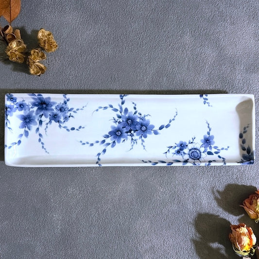 九谷焼　長皿　中　染付　花舞　フラワー　陶磁器【予約商品】