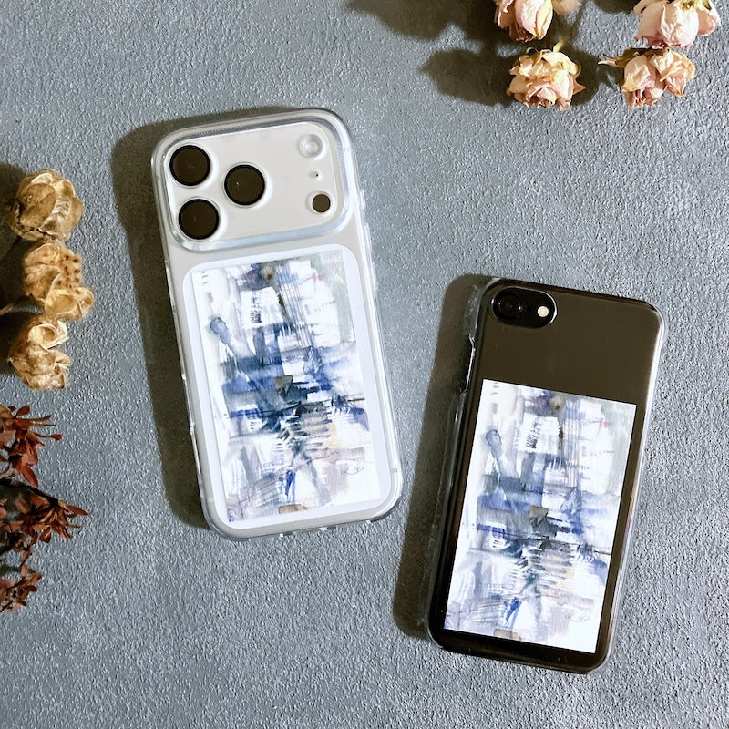 スマホ　インナーシート　1枚　City Blue　抽象画　ミニ絵画　名刺サイズ　Kohii