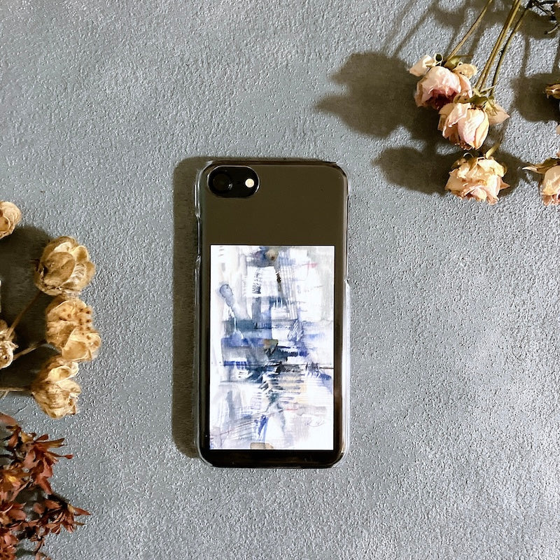 スマホ　インナーシート　1枚　City Blue　抽象画　ミニ絵画　名刺サイズ　Kohii