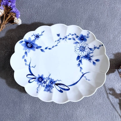 九谷焼　楕円皿　お皿　染付　花舞　リボン　陶磁器【予約商品】