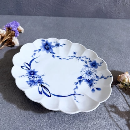 九谷焼　楕円皿　お皿　染付　花舞　リボン　陶磁器【予約商品】
