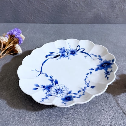 九谷焼　楕円皿　お皿　染付　花舞　リボン　陶磁器【予約商品】