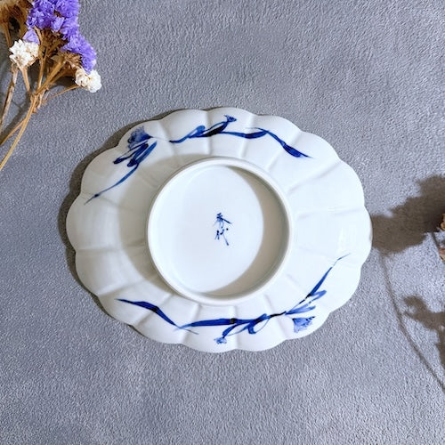 九谷焼　楕円皿　お皿　染付　花舞　リボン　陶磁器【予約商品】