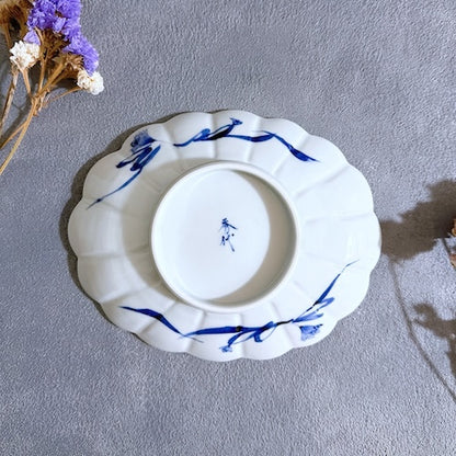 九谷焼　楕円皿　お皿　染付　花舞　リボン　陶磁器【予約商品】