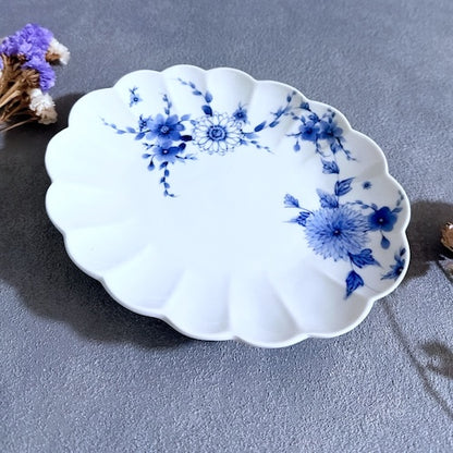九谷焼　楕円皿　染付　花舞　菊　陶磁器　渡辺秀代【予約商品】
