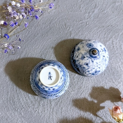 九谷焼　玉盃　ボンボ二エール　染付金彩　牡丹　花舞【予約商品】