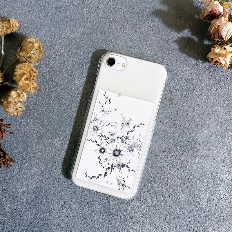 スマホ　インナーシート　1枚　花柄　Flowery Dance Navy　ミニ絵画　名刺サイズ　Kohii