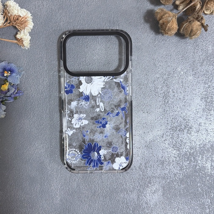 iPhoneケース 花柄クリアスマホケース ネイビー｜トラッドで落ち着きのあるデザイン 耐衝撃 Flowery Dance Navy | Kohii クッションカバー