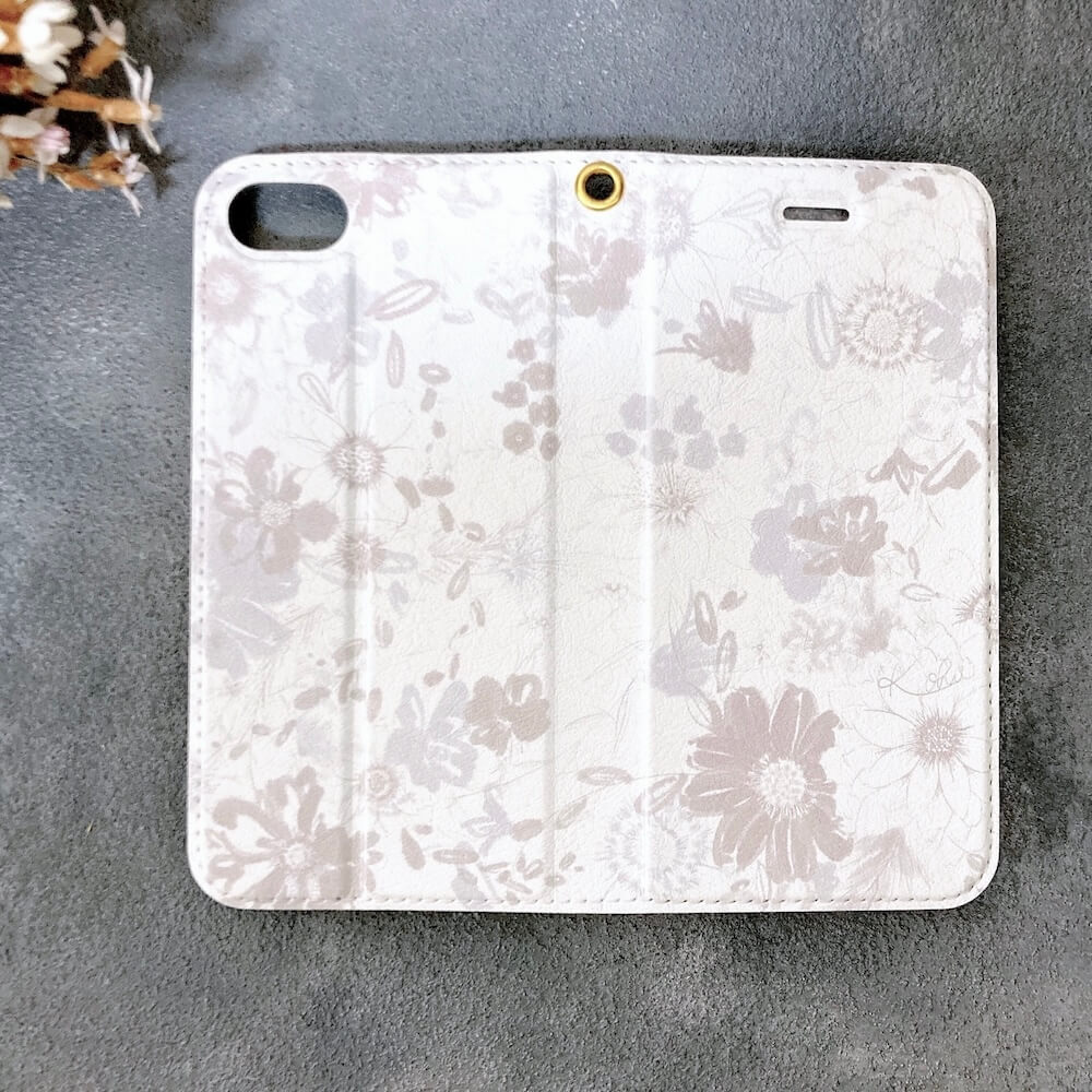 iPhoneケース 花柄手帳型スマホカバー ピンクグレージュ｜やわらかく大人可愛いデザイン 耐衝撃 Flowery Dance | Kohii