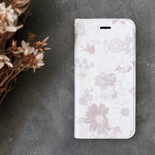 iPhoneケース 花柄手帳型スマホカバー ピンクグレージュ｜やわらかく大人可愛いデザイン 耐衝撃 Flowery Dance | Kohii