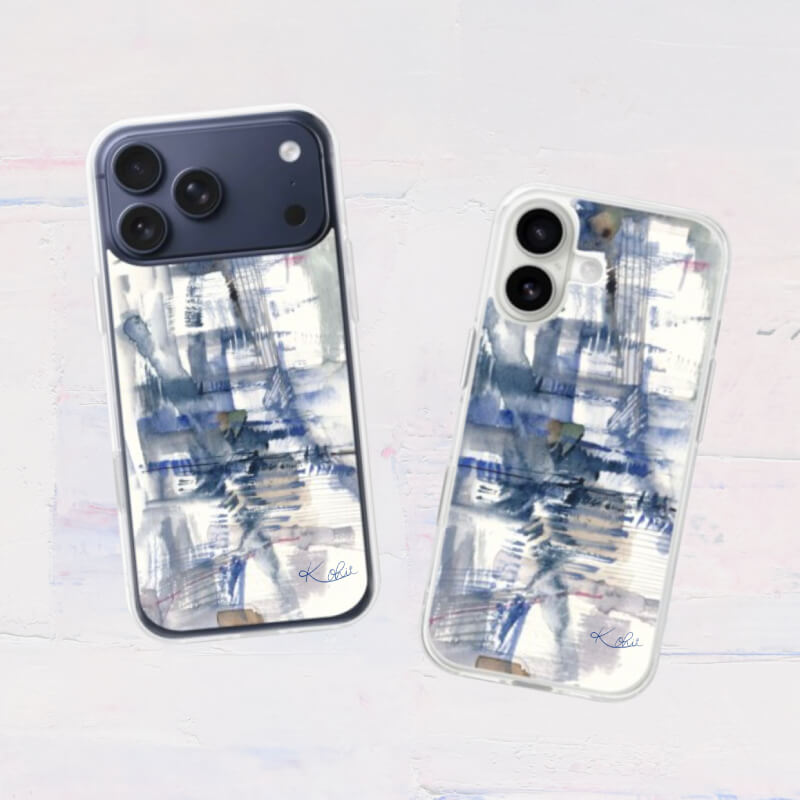 全機種対応 抽象アート柄スマホケース iPhone・Android対応 シティブルー｜現代的でスタイリッシュなデザイン 耐衝撃 Abstract City Blue | Kohii