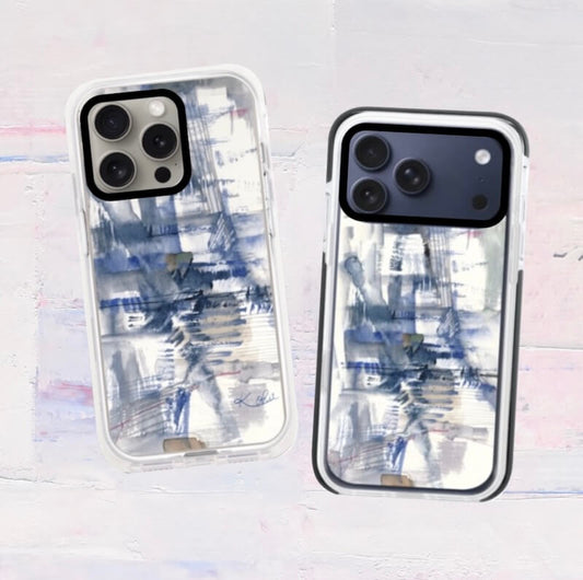 iPhoneケース 抽象柄スマホケース シティ ブルー｜現代的でスタイリッシュなデザイン 耐衝撃 Abstract City Blue | Kohii クッションカバー