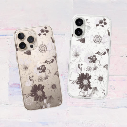 全機種対応 花柄クリアスマホケース iPhone・Android対応 ブラウン｜温かみのある洗練されたデザイン 耐衝撃 Flowery Dance Brown | Kohii