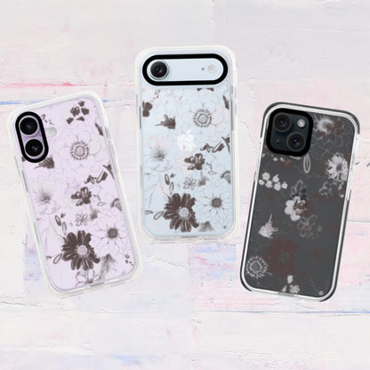 iPhoneケース 花柄クリアスマホケース ブラウン｜温かみのある洗練されたデザイン 耐衝撃 Flowery Dance Brown| Kohii クッションカバー
