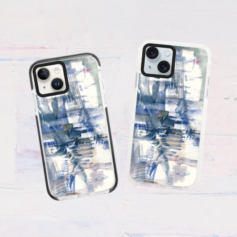 iPhoneケース 抽象柄スマホケース シティ ブルー｜現代的でスタイリッシュなデザイン 耐衝撃 Abstract City Blue | Kohii クッションカバー