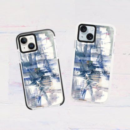 iPhoneケース 抽象柄スマホケース シティ ブルー｜現代的でスタイリッシュなデザイン 耐衝撃 Abstract City Blue | Kohii クッションカバー