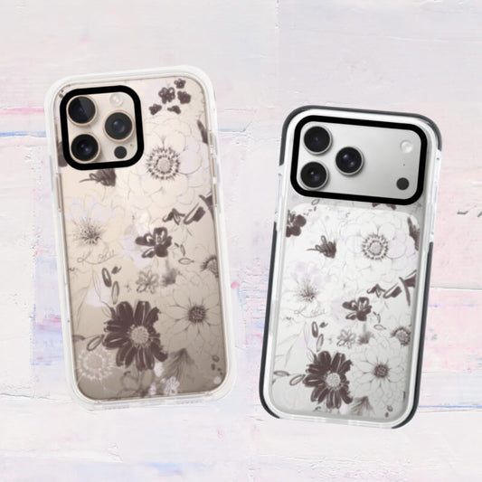 iPhoneケース 花柄クリアスマホケース ブラウン｜温かみのある洗練されたデザイン 耐衝撃 Flowery Dance Brown| Kohii クッションカバー