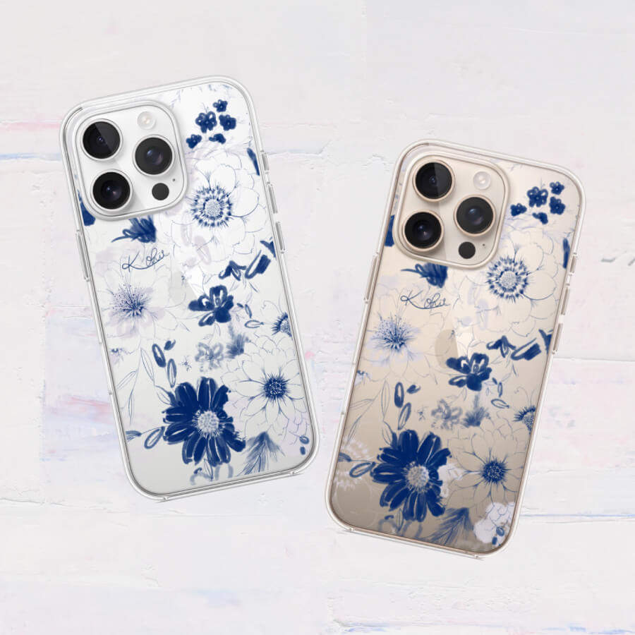 全機種対応 花柄クリアスマホケース iPhone・Android対応 ネイビー｜トラッドで落ち着きのあるデザイン 耐衝撃 Flowery Dance Navy | Kohii